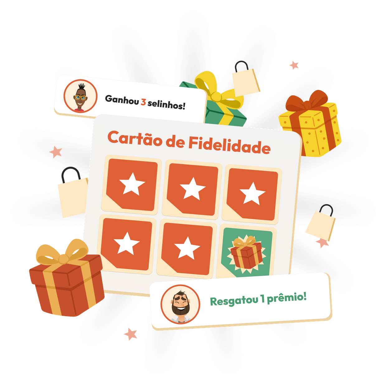Cartão de fidelidade digital com selinhos e prêmios